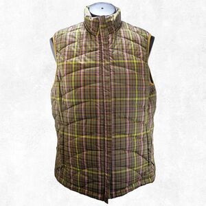 Lands' End Vest Women's Small Plaid Quilted Zip Front Brown/Purple/Green